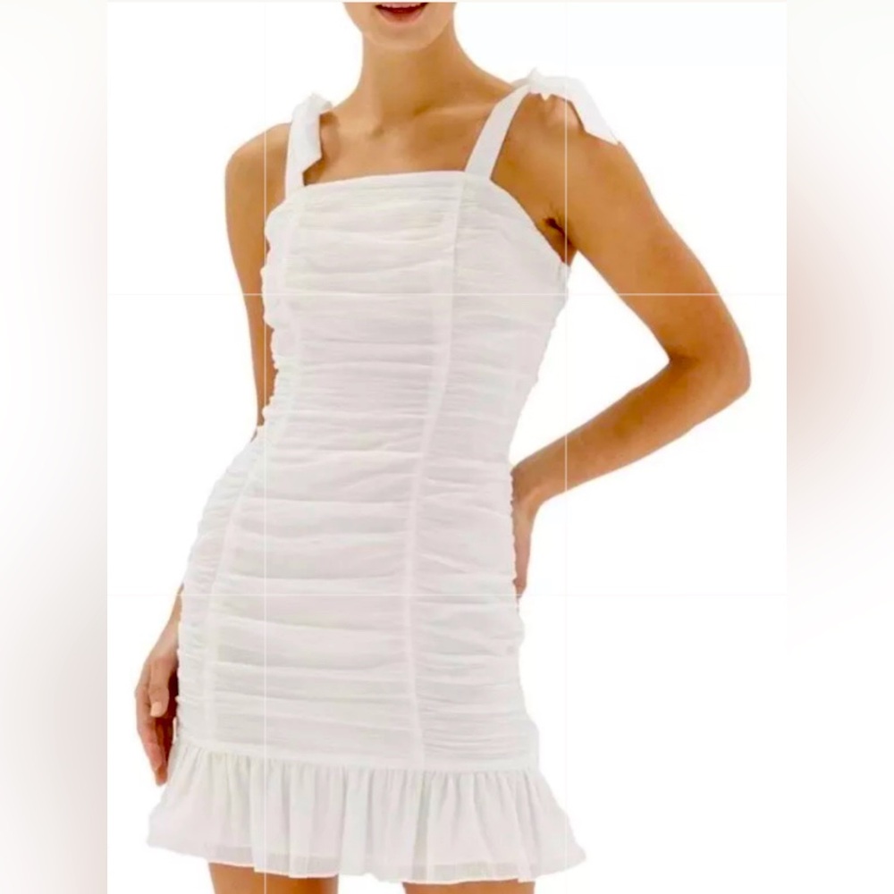 Mink Pink Revolve NWT Ruched White Mini ShoulderTies Dress SZ XS
